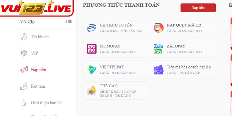 Nạp Tiền VUI123 – Hỗ Trợ Đa Phương Thức Xử Lý Lệnh Liền Tay 1 Trải nghiệm nạp tiền VUI123 tiện lợi và nhanh chóng
