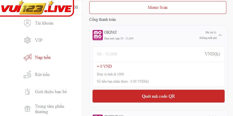 Nạp Tiền VUI123 – Hỗ Trợ Đa Phương Thức Xử Lý Lệnh Liền Tay 2 Giao dịch qua ví điện tử