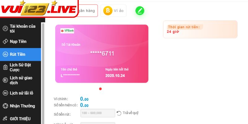 Hướng dẫn các bước rút tiền VUI123 đơn giản 
